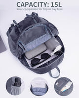 15L Small Hiking Backpack with Chest Pockets for Phone, Ultralight Hiking Daypack with Sternum Straps, Lightweight Foldable Packable Back Pack for Women Men(patent pending)