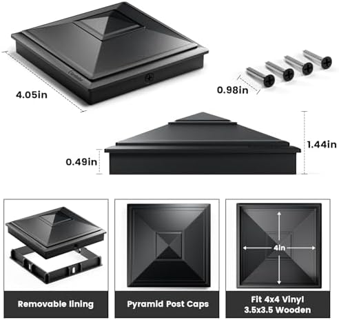 SIEDiNLAR 4x4 Pyramid Post Caps Waterproof Outdoor 4x4 Post Cover, Fits 3.5x3.5 4x4 Wood Vinyl Posts for Fence Deck Mailbox Patio (Black, 12 Pack)