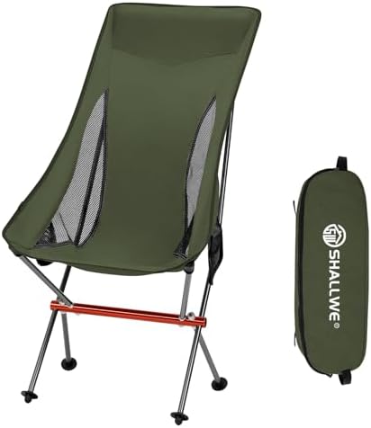 Camping Chairs, All Aluminum Frame Portable Folding Camp Chair for Adults, Heavy Duty High Back Collapsible with Built-in Pillow, Side Pocket, Carry Bag for Backpacking, Hiking, Beach