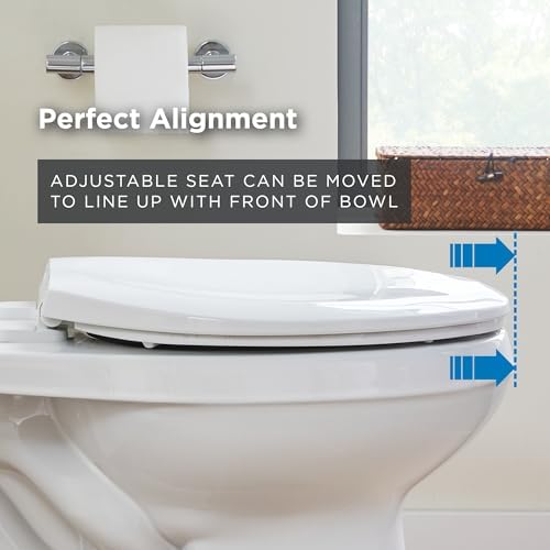 Gerber Elongated Toilet Seat with Cover, Soft Close, No Slam, Quick & Easy Install, Heavy-Duty Plastic, Adjustable Fit for Standard Elongated Toilets, Durable & Fade-Resistant, White G0099213