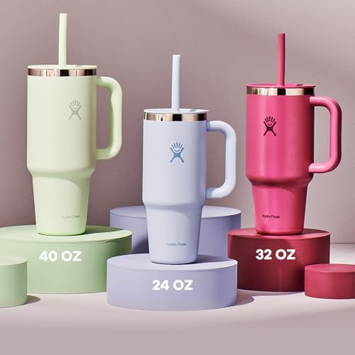 Hydro Flask 24 Oz Travel Tumbler with Handle, Lid and Straw - Insulated Stainless Steel in 24 Oz Agave Green