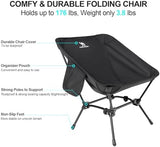 CAMEL CROWN Folding Camping Chair, Lightweight Portable Compact Lawn Chair with Side Pocket for Outdoor Travel Beach Picnic Hiking Backpacking Black