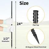 24 Inches Straight Rebar Stakes(20-Pack), 1/2" Diameter Steel Metal Stakes for Garden with Chisel Point End Heavy Duty Ground Anchors for Landscape, Concrete Form, Camping & Trapping Black