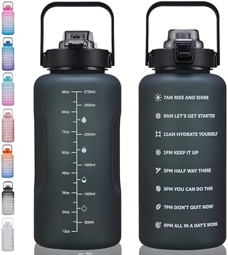 64oz,100oz,128oz Large Motivational Water Bottle with Time Marker, Leakproof & BPA Free Half Gallon Big Water Bottle with Straw Handle Tritan Frosted Water Jug for Gym,Fitness,Outdoor Sports