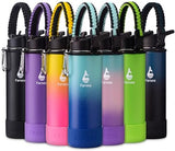 Farsea Insulated Water Bottle With Paracord Handle, Protective Boot and 2 Lids (Straw Lid & Spout Lid), Stainless Steel Water Bottle Wide Mouth, Double Wall Sweat-Proof BPA-Free, 24 oz