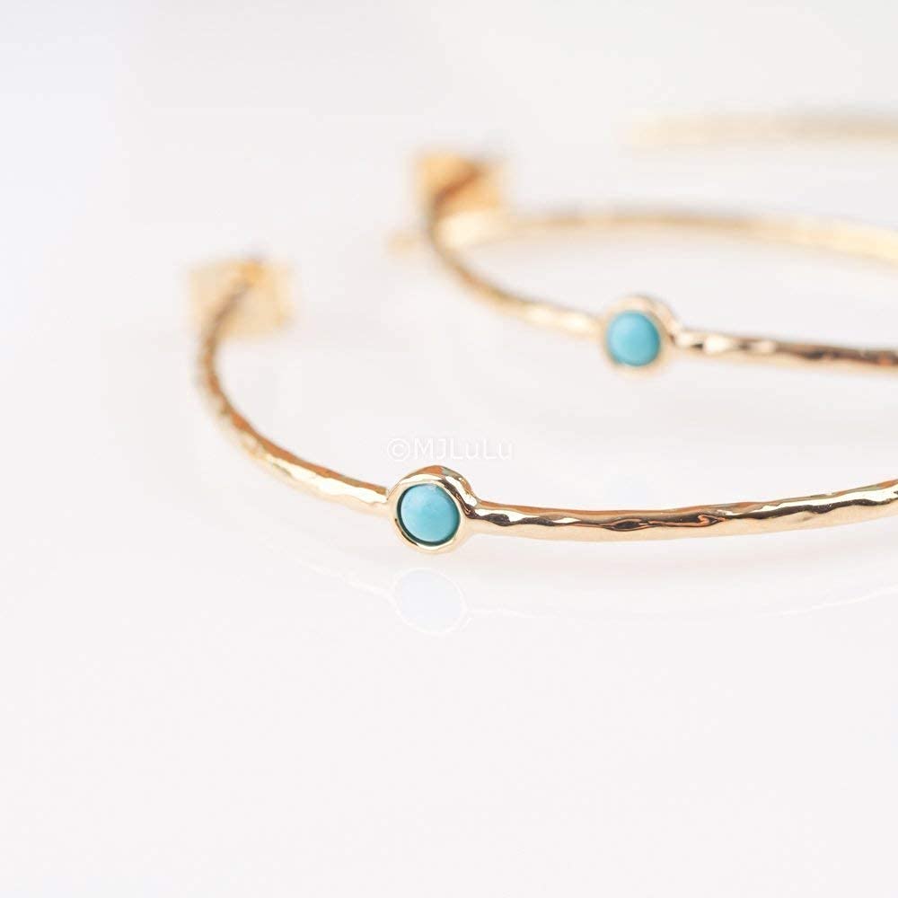 14K Gold-Plated Dainty Hoop Earrings with Simulated Blue Turquoise