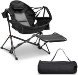 GDY Camping Chairs, Oversized Hammock, Folding Rocking Chairs, Adjustable Back Swing Chairs, Cup Holder, Outdoor Beach Lawn, Black