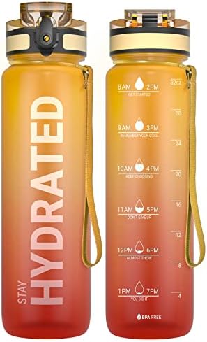 Sahara Sailor Water Bottle 32oz, Durable and Leakproof Water Bottles Motivational with Time Marker, Tritan, BPA Free, Wide Mouth with Easy Clean Brush for Gym, Travel, Home, School, Office (1 Bottle)