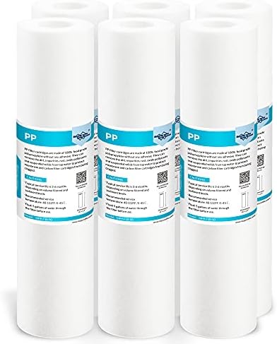 Membrane Solutions 50 Micron Sediment Water Filter Replacement Polypropylene Cartridge 10"x 2.5" for Whole House RO System, Compatible with Aqua-Pure AP110, GE FXUSC, WHKF-GD05, Culligan P5-6 Pack