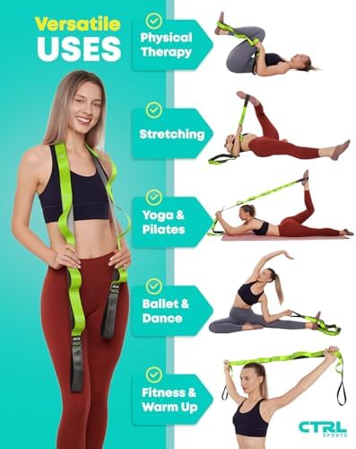 Stretching Strap with Loops - Non Elastic Stretch Band for Physical Therapy, Yoga Strap for Stretching Equipment, Stretch Bands for Exercise and Flexibility - Fascia, Hamstring & Leg Stretcher Belt