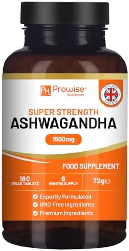 Ashwagandha 1500mg 180 Vegan Tablets | 6 Months’ Supply | Pure High Strength Ashwagandha Root Extract | Made in UK by Prowise Healthcare