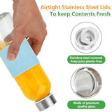 Zukro Glass Water Bottles with Lids 18 oz, Reusable Clear Juice Bottles Stainless Steel Airtight Cap for Juicing, 100% Leak Proof Juice Drinking Jar With Sleeve for Refrigerator, BPA Free, Set of 3