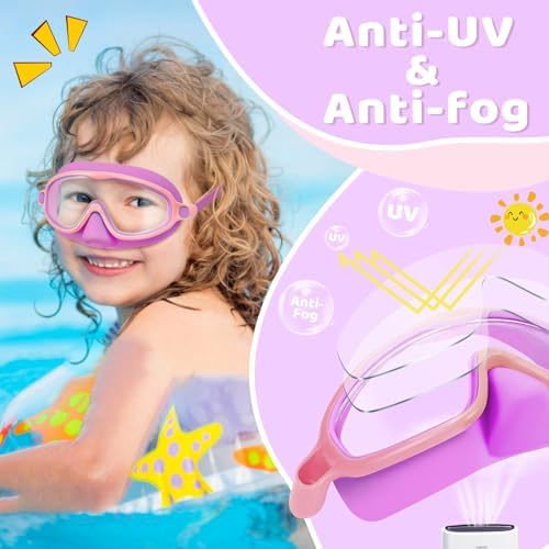 Vvinca 2 Pcs Kids-Swim-Goggles with Nose Cover, Swimming Diving Mask Wide View Anti Fog UV Anti Shattered Lens for Kids 3-6