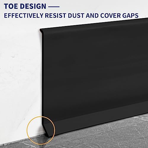 Flexible Baseboard Molding Trim 4 Inch Self-Adhesive Vinyl Wall Base Peel and Stick Cove Base Rubber Wall Baseboard Moulding Trim (20Ft, Black)