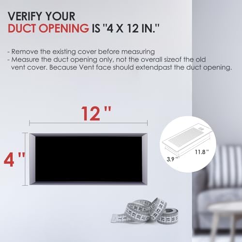 Quiet Register Booster Fan Fits 4" x 12" Register Holes, 10-Speed Smart Heating Cooling AC Vent Fan with Remote Control and Thermostat Control - Black