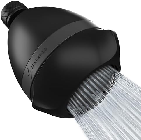 SparkPod 3-Inch Extreme High Pressure Shower Heads - Pressure Boosting with Rain, Massage & Pulsating Mode, Powerful Water-Saving Showerhead - 2.5 GPM Fixed Shower Head (Midnight Black Matte)