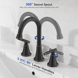 Bathroom Faucets for Sink 3 Hole, Hurran Oil Rubbed Bronze Bathroom Sink Faucet with Pop-up Drain and Supply Lines, Stainless Steel Lead-Free Widespread Faucet for Vanity RV Farmhouse