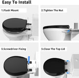 Toilet Seat Rround 16.5inch Soft Close， Toilet Lid Round PP Material Safe & Easy Clean & Quick Installation, Sturdy Accessories Never Loosen， 2 Years Support, Black…