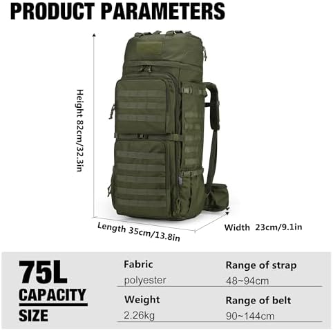 Mardingtop 75L Molle Hiking Internal Frame Backpacks with Rain Cover for Camping,Backpacking,Travelling