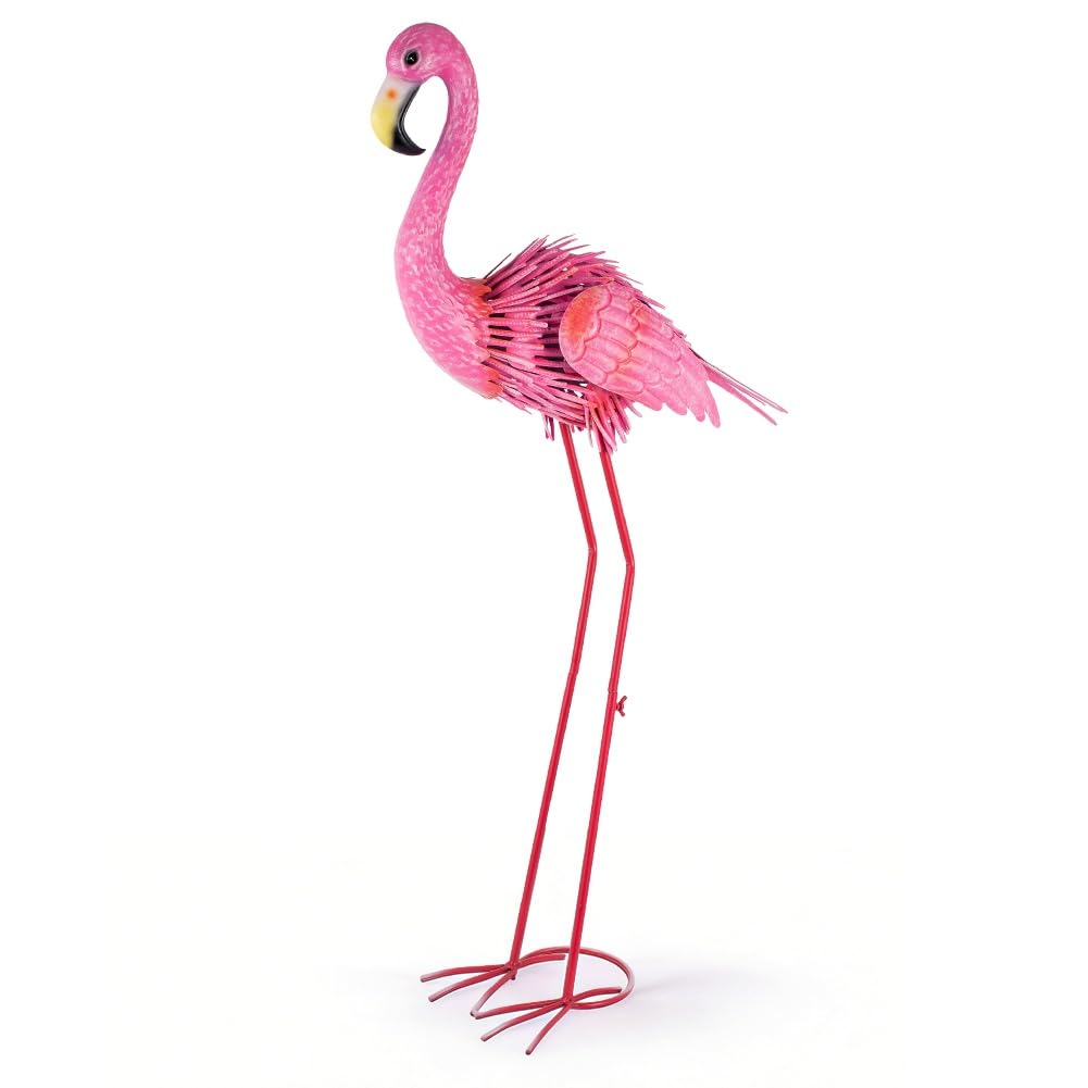 ViteenLight 35" Flamingo Garden Statues & Sculptures, Metal Birds Yard Art Outdoor Statue, Large Pink Flamingo Lawn Ornaments for Home, Patio, Backyard Decor