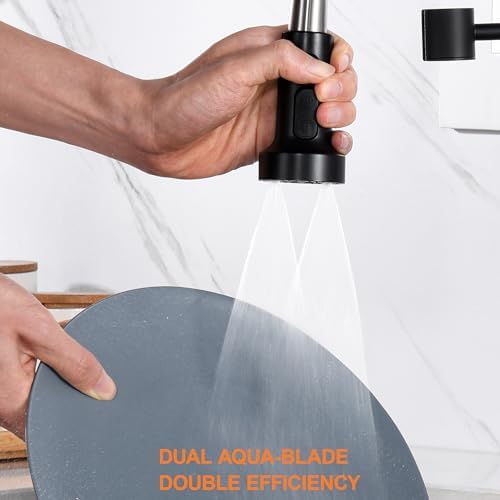 Kitchen Faucet Head Replacement Black, with 15 Adapters Plastic Pull Down Faucet Spray Head, 3 Modes Pull Out Kitchen Sink Sprayer Nozzle, Matte Black