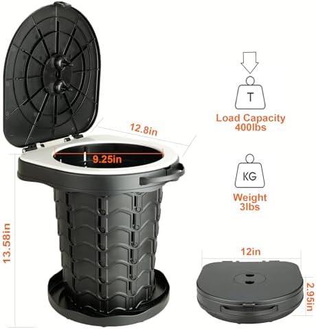 Boreeman Portable camping Toilet, Foldable and Height Adjustable, Load Capacity 400lbs, with Carrying Handle, Perfect for Camping, Travel & Car Use