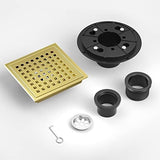 EXF Shower Drain 6 Inch Brushed Gold, Stainless Steel Square Shower Floor Drain Kit with ABS Flange, Removable Cover Grid Grate, Hair Strainer