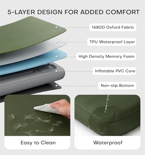 Made4Pets Inflatable Dog Bed Outdoor Waterproof – Self-Inflating Dog Camping Bed for Medium to Large Breeds, Heavy-Duty Oxford Fabric, Foldable Travel Pet Bed with Built-in Pump, Green, 44"x32"x4"