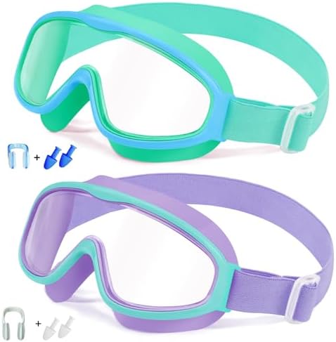 Vvinca Kids Goggles with Comfort Fabric Strap, Kids Swim Goggles Wide View Anti-Fog/UV No Leaking Swimming Goggles for 3-14