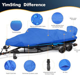 1200D Waterproof Boat Cover - Fits 16' to 18.5' ft Bass, V-Hull, Tri-Hull, Fish & Ski, Runabout Bowrider Boats - Heavy Duty Canvas Blue