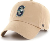 47 Brand MLB Khaki Primary Logo Clean Up Adjustable Strap Baseball Dad Hat Cap, Adult One Size Fits All