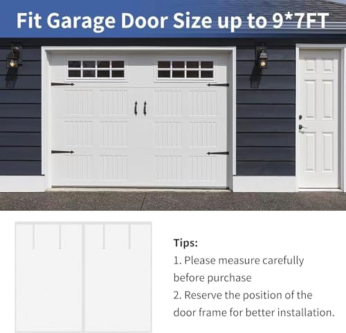 Magnetic Garage Screen Door for 1 Car Garage Doors up to 9x7FT- Reinforced Self Sealing Fiberglass Mesh Door Screen with 4 Strapping Tapes, Hands Free Door Screen with Closure Weighted Bottom, White