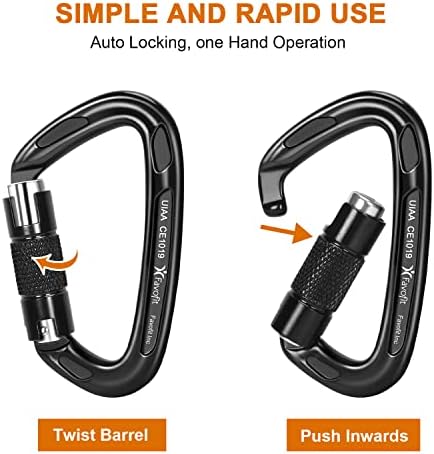 Heavy Duty Locking Climbing Carabiner - Favofit 25KN 42KN UIAA Certified Auto Lock Carabiner Clip for Arborist - 3.9'' Large Rock Climbing Hook for Hammock Rappelling Hunting
