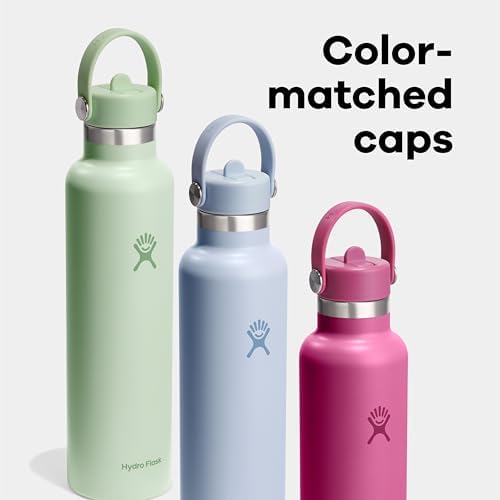 Hydro Flask 24 Oz Stainless Steel Standard Mouth Water Bottle with Flex Straw Cap and Double-Wall Vacuum Insulation