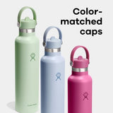 Hydro Flask 24 Oz Stainless Steel Standard Mouth Water Bottle with Flex Straw Cap and Double-Wall Vacuum Insulation