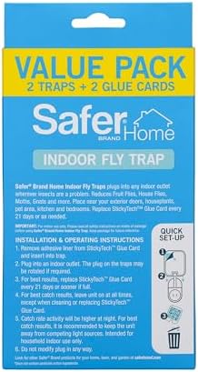 Safer Home Indoor Plug-in Fly Trap - SH502-2SR - Effective Fruit Fly Traps for Indoors, Gnat Traps for House Indoor, 400 Sq Ft Protection - Style: 2 Devices + 2 Glue Cards