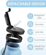 Collapsible Water Bottles, BPA-Free Silicone Foldable Water Bottle Cup with Straw Strap,Leak-Proof Durable Lightweight Bottle for Gym Travel Camping Hiking Running Sport,2Pack(Gray+Blue)