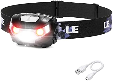 Lepro LED Headlamp Rechargeable - Super Bright Head Lamp with 5 Modes for Camping & Hiking Gear Essentials, IPX4 Waterproof Headlight Flashlight with Red Light, USB Cable Included