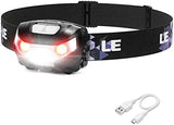 Lepro LED Headlamp Rechargeable - Super Bright Head Lamp with 5 Modes for Camping & Hiking Gear Essentials, IPX4 Waterproof Headlight Flashlight with Red Light, USB Cable Included