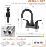 KPW Bathroom Sink Faucet 2 or 3 Hole Matte Black Centerset 4 Inch Bathroom Sink Faucet 2 Handle Plating Over ABS Plastic Non-Metallic Lavatory Bathroom Faucet with Pop up Drain Water Supply Hoses