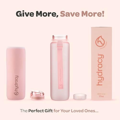 Hydracy Water Bottle with Time Marker -Large BPA Free Water Bottle & No Sweat Sleeve -Leak Proof Gym Bottle with Fruit Infuser Strainer & Times to Drink -Ideal for Fitness Sports & Outdoors