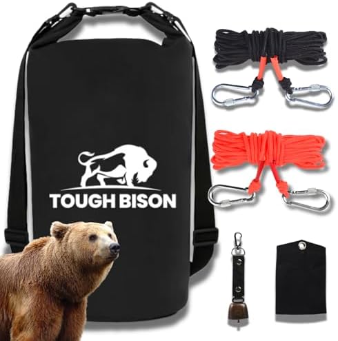 Bear Bag Hanging Kit - 10L Waterproof Bear Proof Food Storage Bag, 2 Straps, Rock Sack & 2 Ropes with 4 Safety Clips for Hiking, Kayaking, Camping, Outdoor Adventures