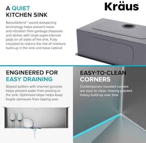 KRAUS Standart Pro 30 -inch Undermount Single Bowl 16 Gauge Stainless Steel Kitchen Sink, KHU100-30