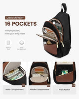 LOVEVOOK Sling Bag for Women, Convertible Sling Backpack, Small Water-resistant Daypack, Travel Chest Bag, Black, Brown, Beige