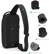 Kingsons Anti-theft Sling Backpack with Lock& Charger for Men, Small Black Casual Crossbody Bag, Mini Lightweight Chest Ipad Daypack for Travel Cycling Hiking