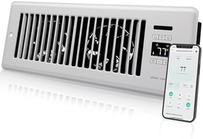 Super Quiet Register Booster Fan for 4" x 12" Register Holes, Smart Register Vent with Dual Intelligent Thermostat and WIFI App Control, Heating Cooling AC Vent Fan (White)