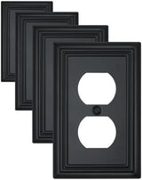 4-Pack Black Outlet Covers, Metal Duplex Wall Plates for Receptacles, Light Switch, Durable Electrical Outlet Cover Plates, 3.15''*4.88'', Midsize