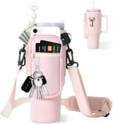 dabria Water Bottle Carrier Bag with Phone Pocket for Stanley 40/30 oz Tumbler Neoprene Water Bottle Holder Pouch with Adjustable Strap Bollus with Straw Cover & Carabiner for Stanley Cup Accessories