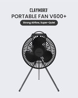 Claymore Portable Fan V600+ (Black) - Portable Fan with Airflow for Outdoors Use & Indoor Living Room, Desk, Table Fan. Super Quiet, USB-C Charging, Long-Lasting Battery, Includes Storage Case.