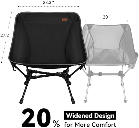 TOBTOS Ultralight Camping Chair, Portable Folding Backpacking Chair, Compact Camping Chair with Carry Bag for Outdoor Camp Hiking Backpack Beach Travel (Black)